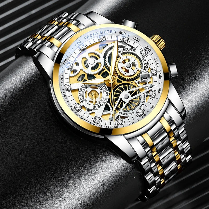 Skeleton Round Dial Luminous Quartz Watch for Men