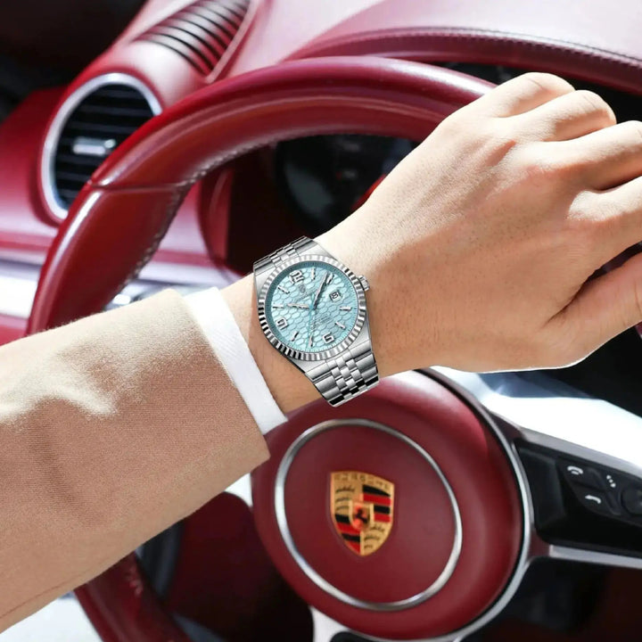 Honeycomb Textured Dial Stainless Steel Quartz Men's Watch