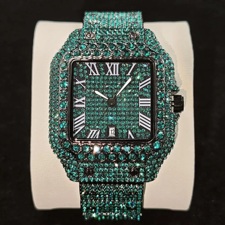 Luxurious Bling Full Rhinestone Decor Roman Numeral Quartz Watch