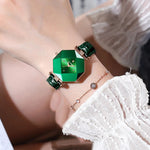 Women's Green Geometric Dial Quartz Watch with PU Leather Strap