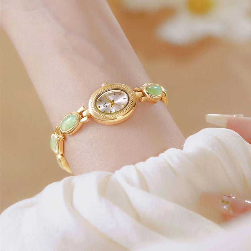 Retro Natural Dongling Stone Chain Women's Bracelet Wristwatch