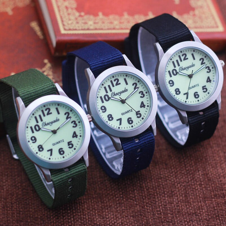 Luminous Quartz Watch with Canvas Strap for Kids