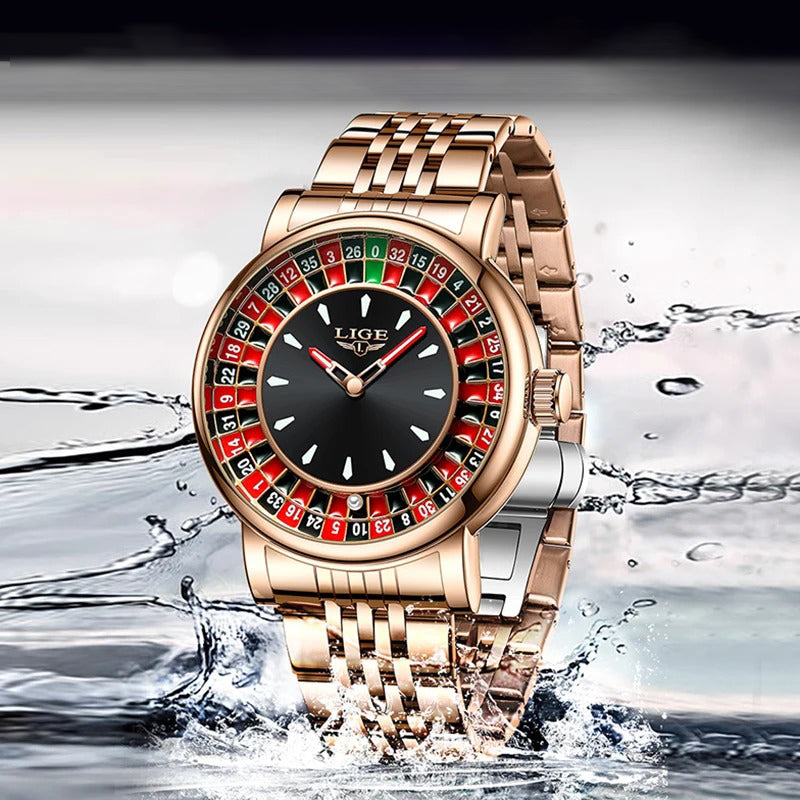 Luxurious Style Roulette-Inspired Dial Design Quartz Watch for Men