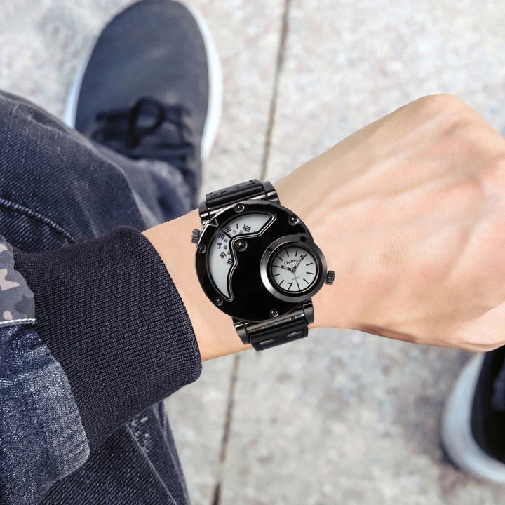 Steampunk-inspired Sun and Moon Dial Watch with PU Leather Rivet Strap