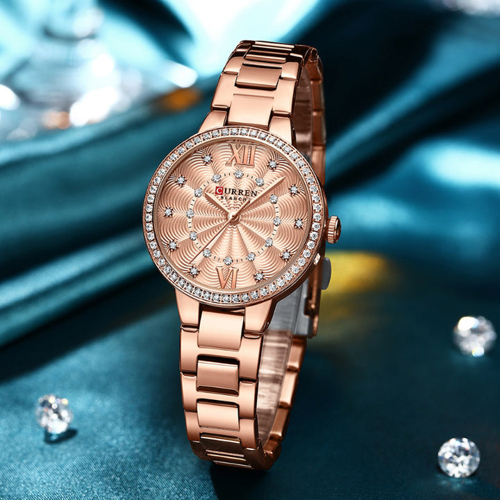 Fancy Rhinestone Studded Luxury Quartz Watch for Women