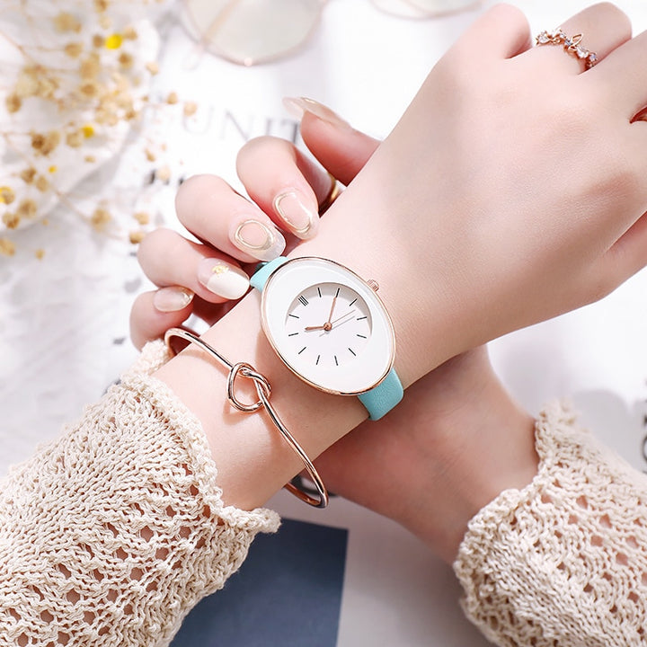 Oval-Shaped Dial Minimalist Quartz Watch for Women