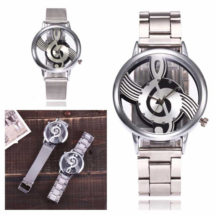 Musical Note Treble Clef Accent Silver Quartz Watches