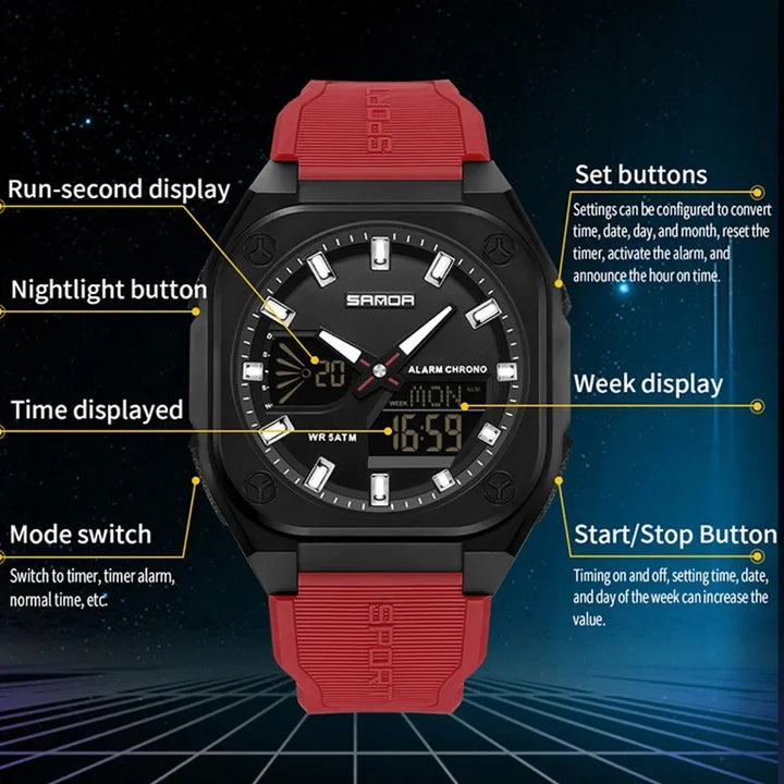 Men's Digital-Analog Hybrid Quartz Watch for Sports and Casual Wear