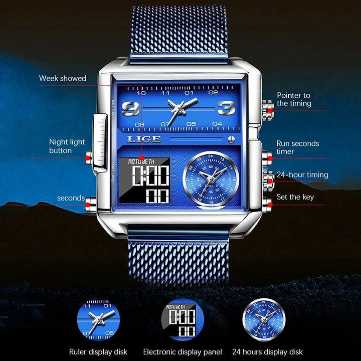 Multiple Time Display Luxury Quartz Watch for Men