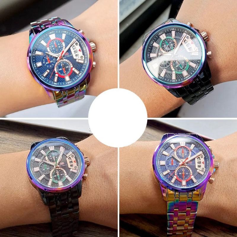 Stainless Steel Holographic Chronograph Quartz Watch for Men