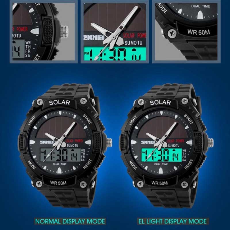 Solar Power Hybrid Dial Display Outdoor Sports Watches for Men