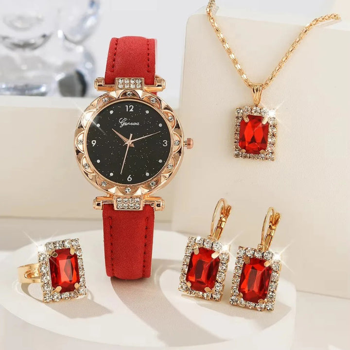 Women's Luxury Rhinestone-Decorated Quartz Watch Set