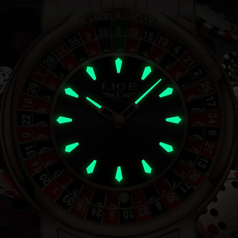 Luxurious Style Roulette-Inspired Dial Design Quartz Watch for Men