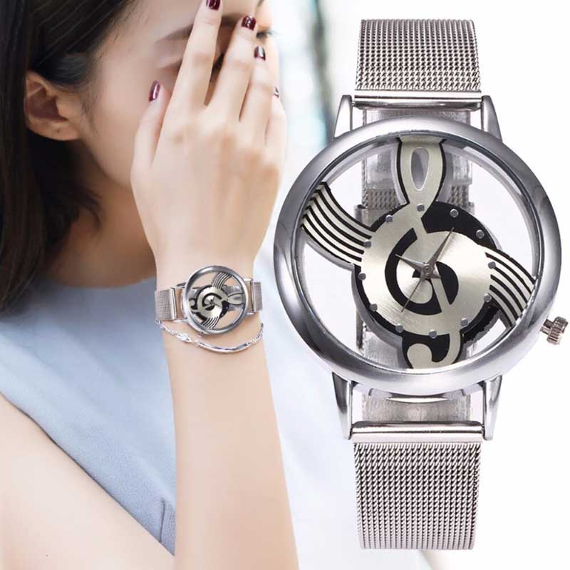 Musical Note Treble Clef Accent Silver Quartz Watches