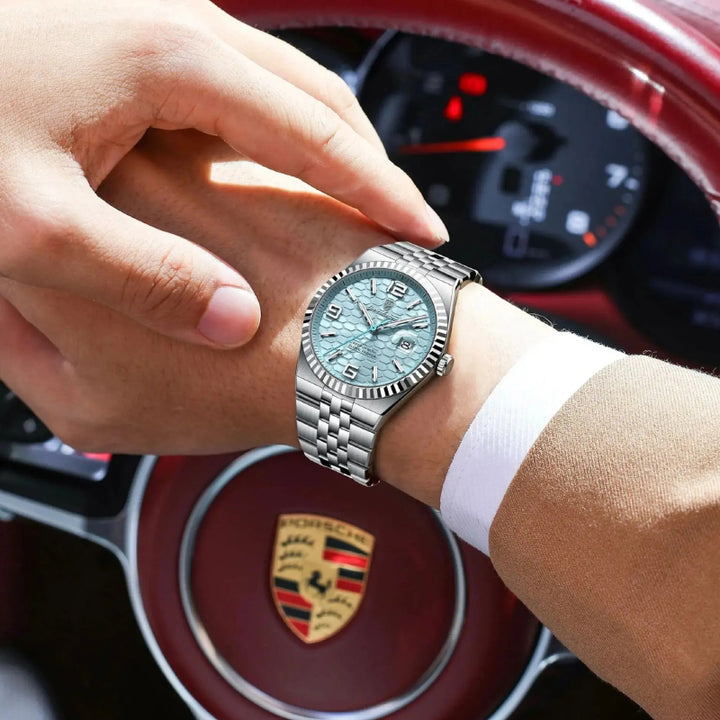 Honeycomb Textured Dial Stainless Steel Quartz Men's Watch