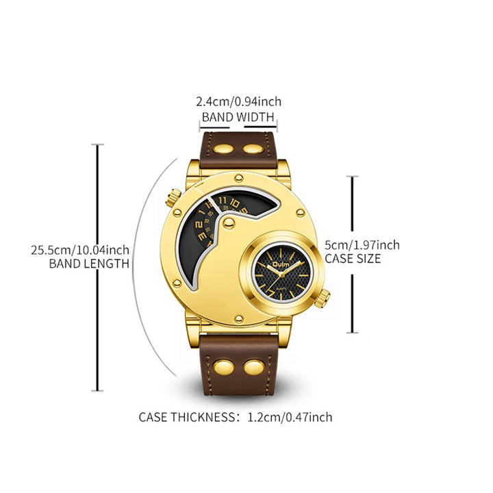 Steampunk-inspired Sun and Moon Dial Watch with PU Leather Rivet Strap