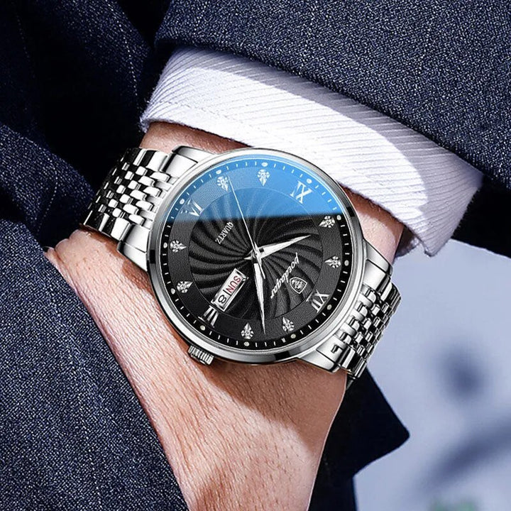 Rhinestone Inlay Dial with Stainless Steel Luminous Watch for Men