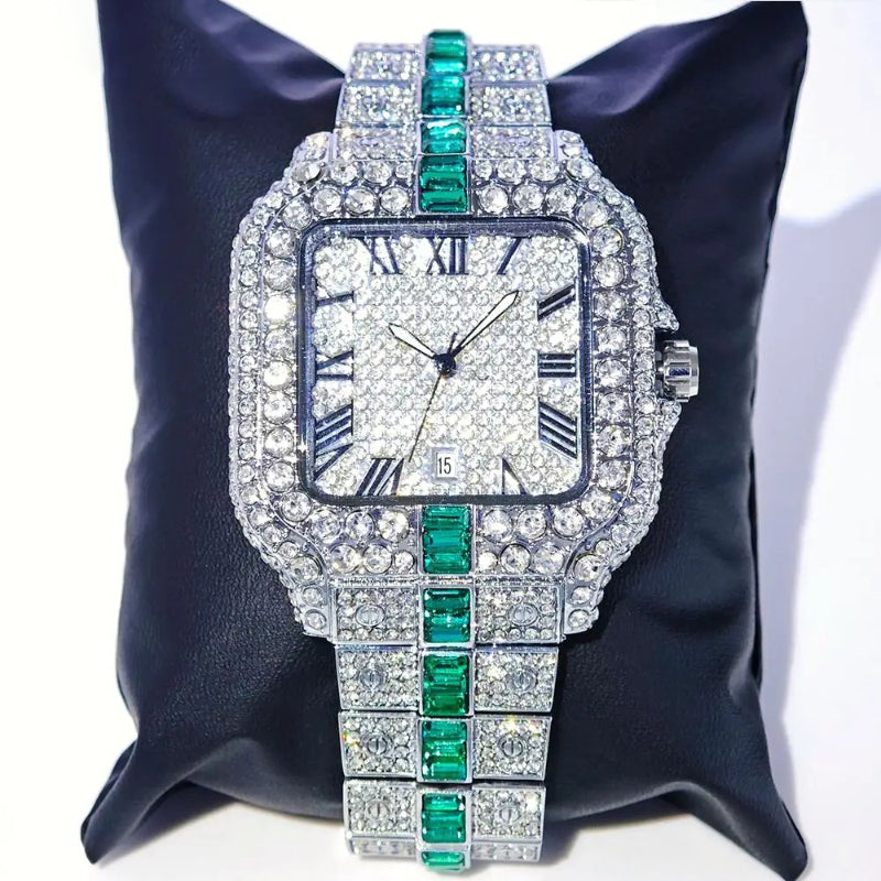 Extravagant Roman Numerals Iced Out Bling Quartz Watch