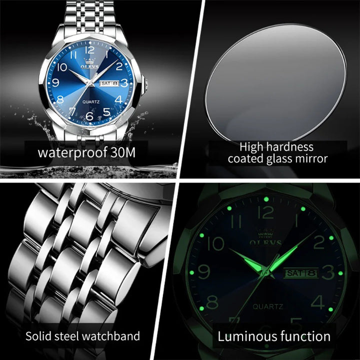 Stainless Steel Diamond Cut Mirror Design Quartz Watch for Men