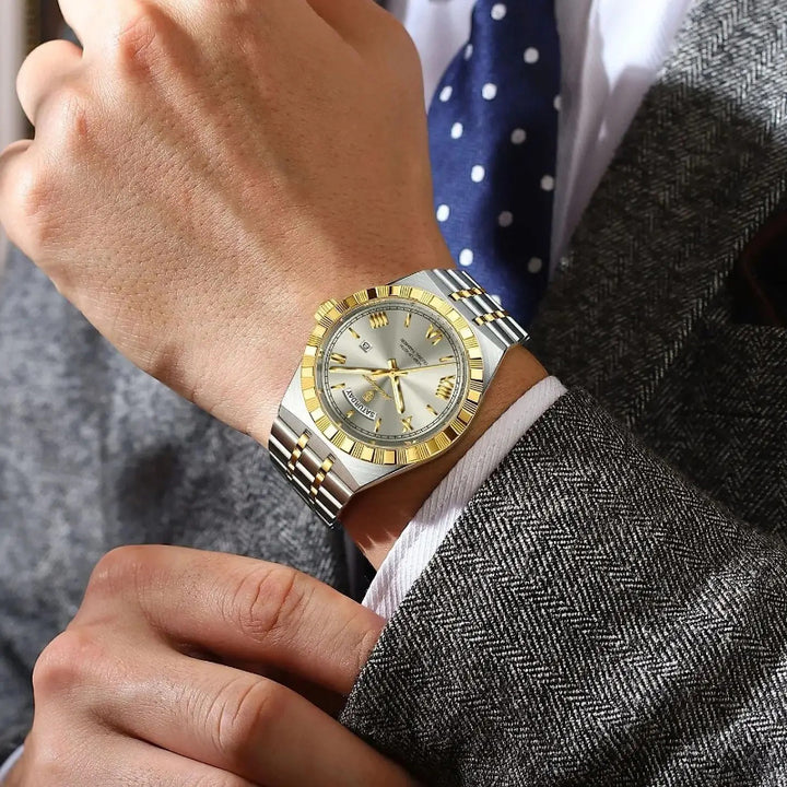 Business Elite Roman Numeral Stainless Steel Quartz Watch for Men