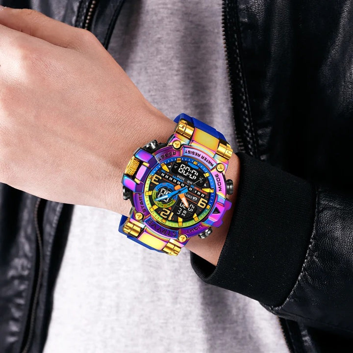 Men's Holographic Design Digital-Analog Silicone Strap Watch