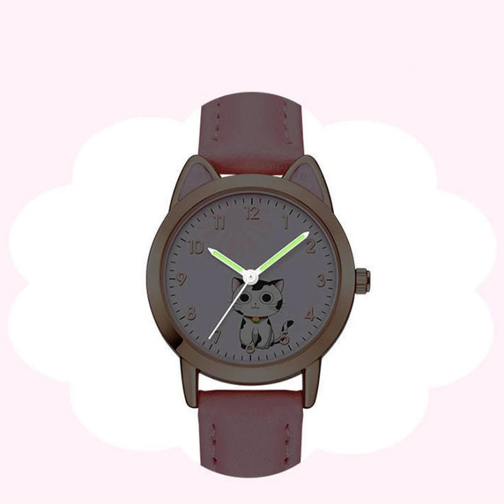 Cute Cat Dial Design Kid's Quartz Watch with Easy-to-Read Time Display
