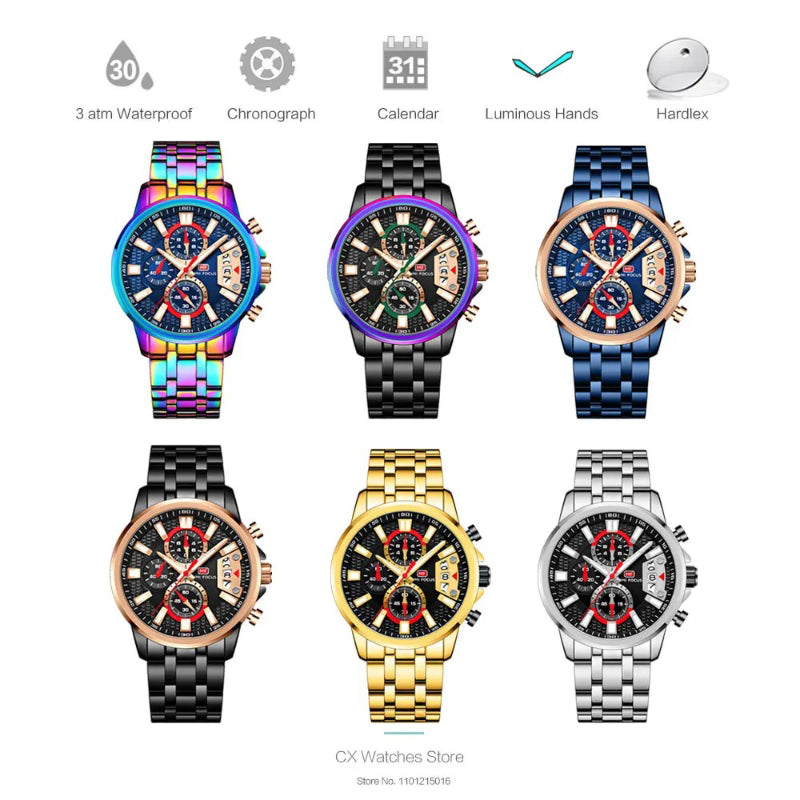 Stainless Steel Holographic Chronograph Quartz Watch for Men