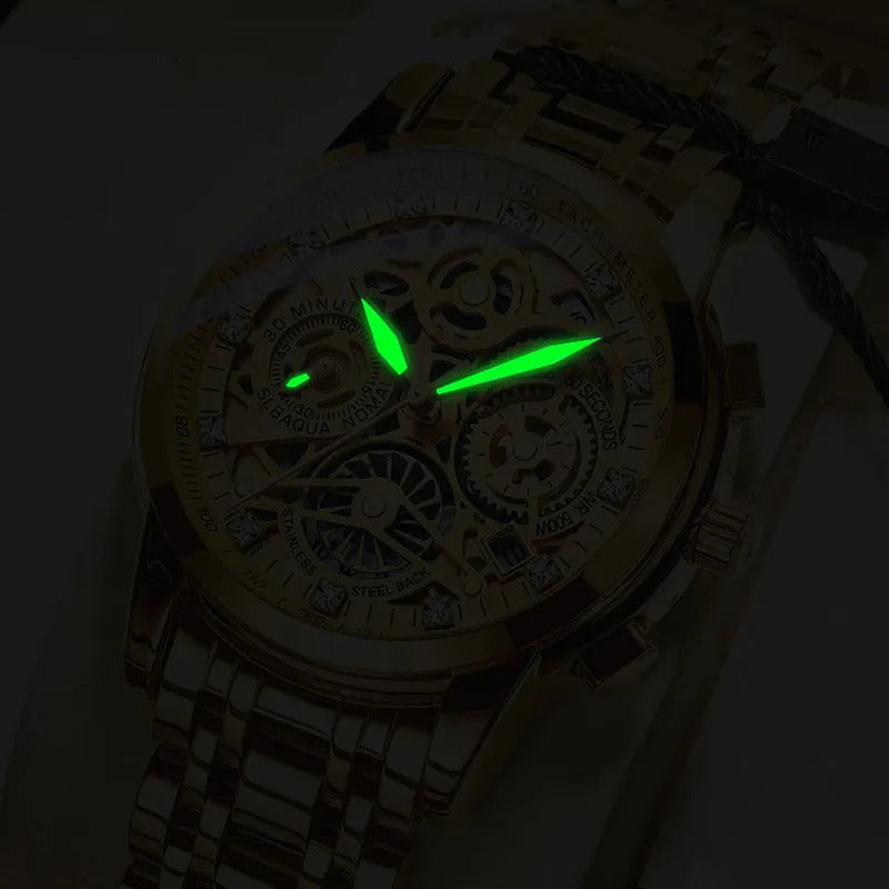 Skeleton Round Dial Luminous Quartz Watch for Men