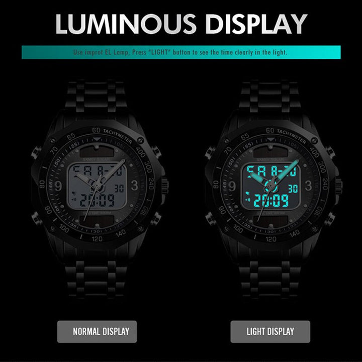 Full Steel Hybrid Dial Display Quartz Watch for Men