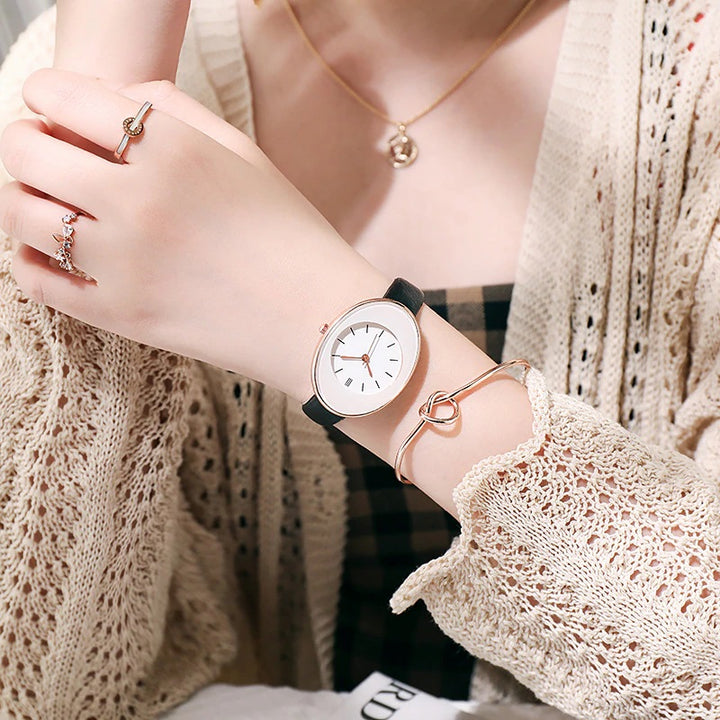 Oval-Shaped Dial Minimalist Quartz Watch for Women