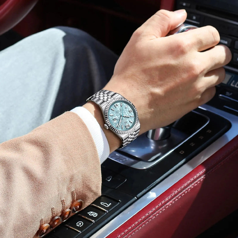 Honeycomb Textured Dial Stainless Steel Quartz Men's Watch