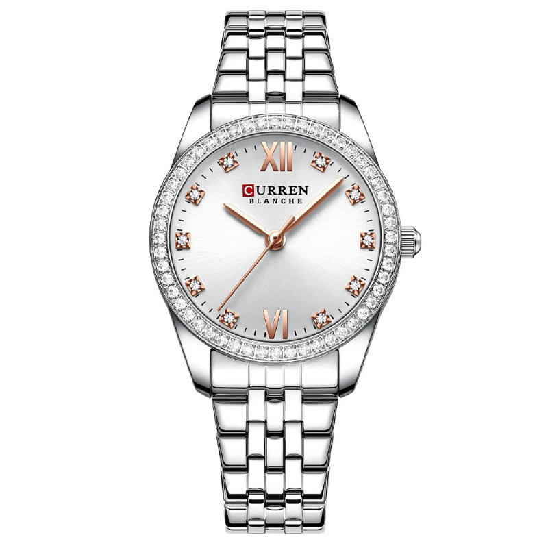 Women's Rhinestone Accented Quartz Watch with Sword-Shaped Pointer