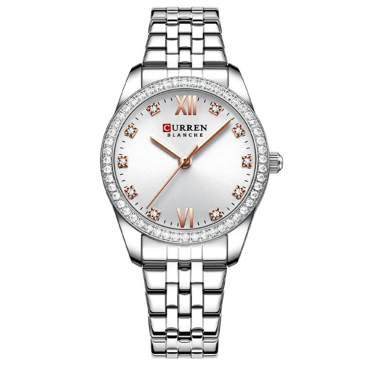 Women's Rhinestone Accented Quartz Watch with Sword-Shaped Pointer