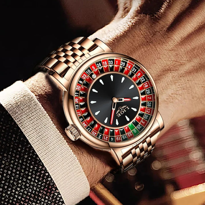 Luxurious Style Roulette-Inspired Dial Design Quartz Watch for Men