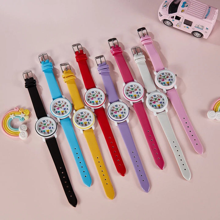 Kids’ Favorite Colorful Heart Pattern Quartz Watches