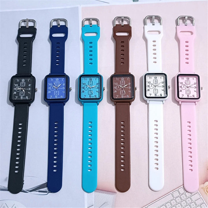 Casual Square Case Silicone Strap Fashion Quartz Wrist Watch