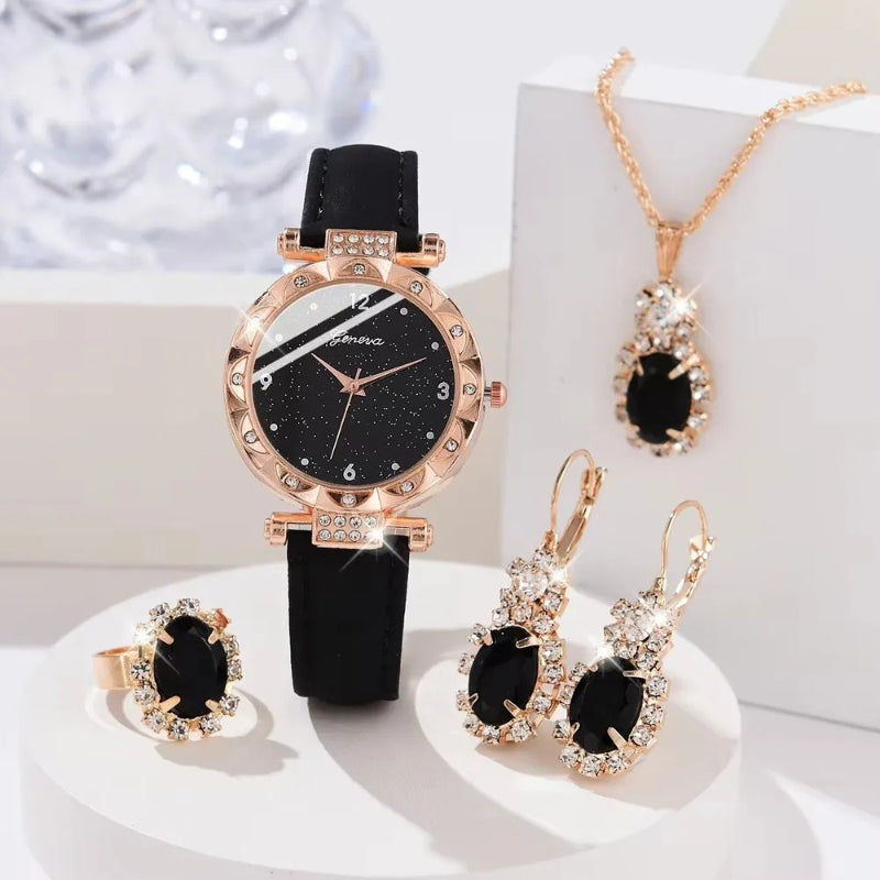 Women's Luxury Rhinestone-Decorated Quartz Watch Set