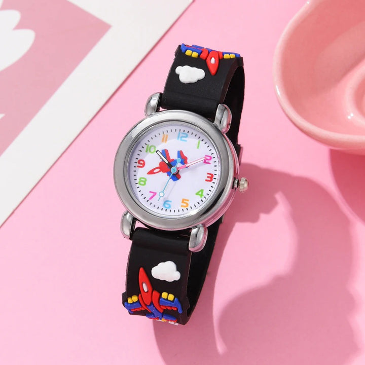 Cartoon Airplane Design Silicone Band Kid's Quartz Watch