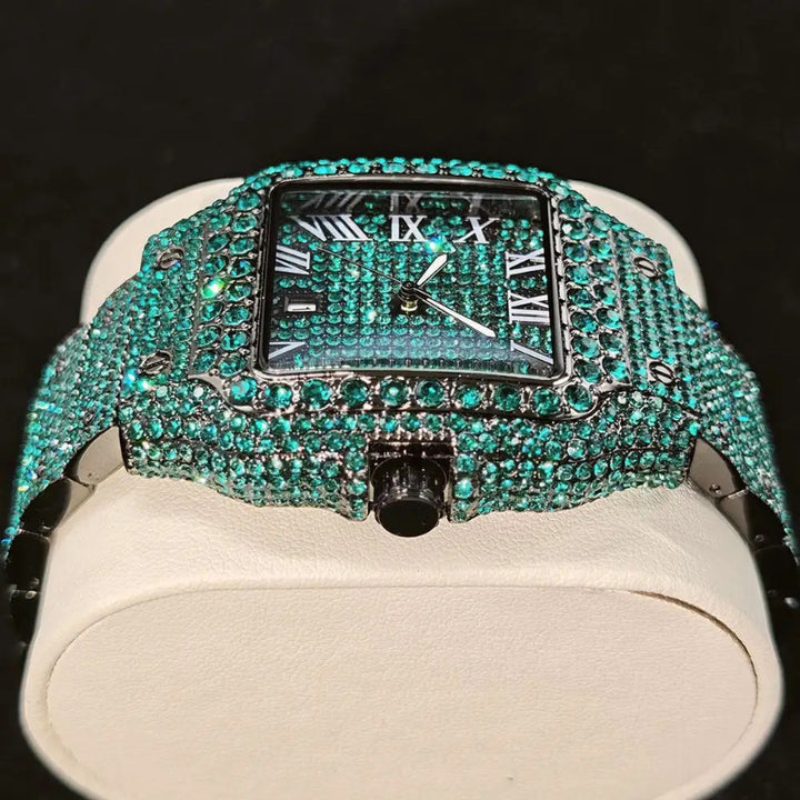 Luxurious Bling Full Rhinestone Decor Roman Numeral Quartz Watch