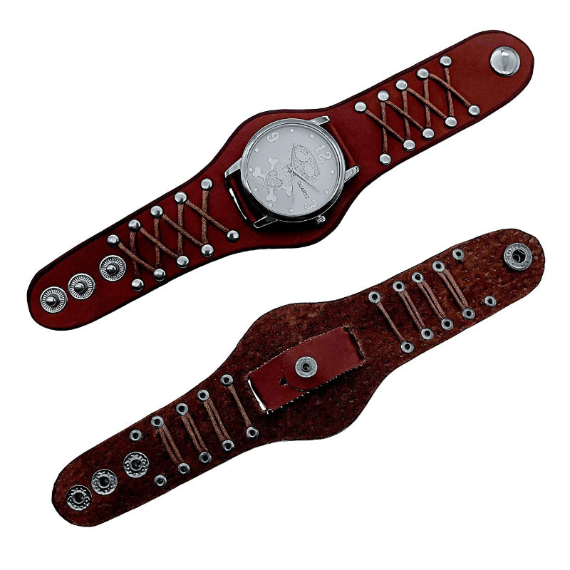 Edgy Gothic Skull Design Leather Strap Quartz Wristwatch