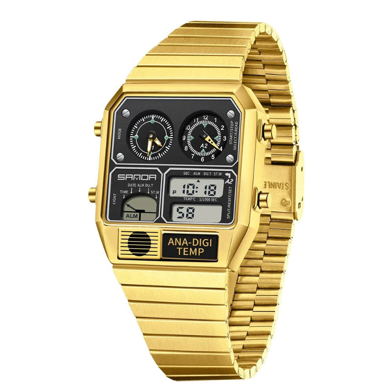 Retro Men's Digital Analog Watch with Triple Time Display