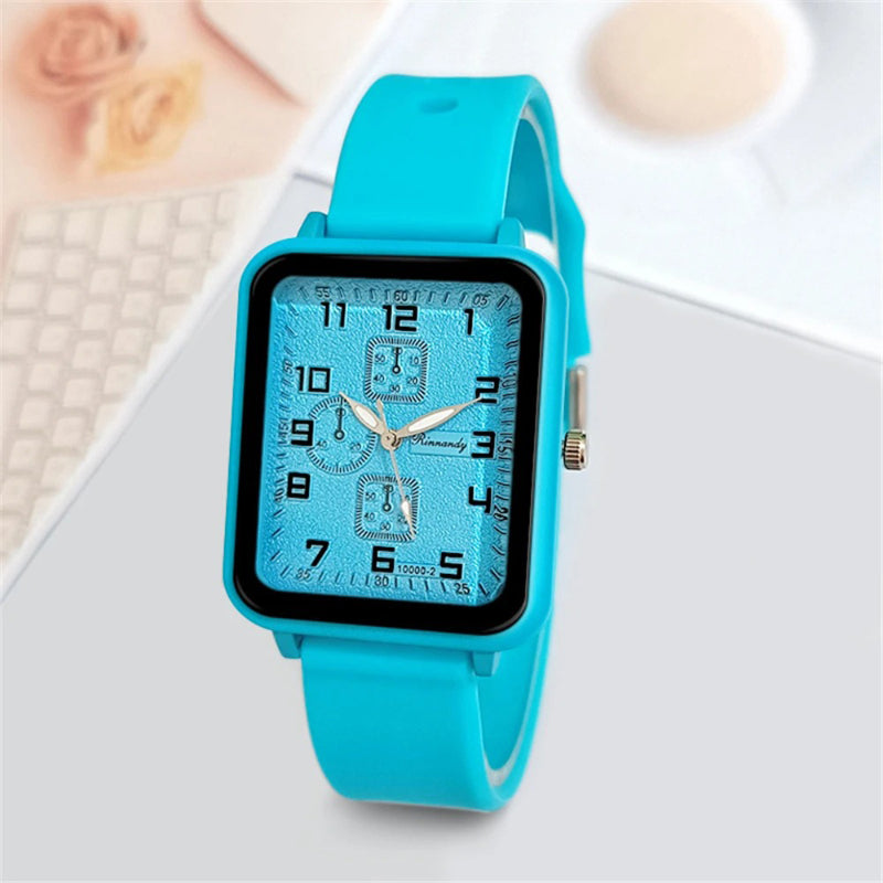 Casual Square Case Silicone Strap Fashion Quartz Wrist Watch