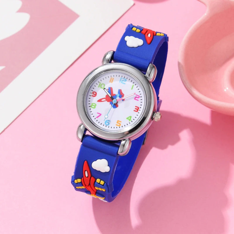 Cartoon Airplane Design Silicone Band Kid's Quartz Watch