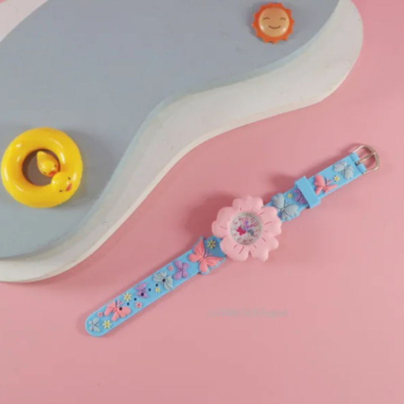 Kid's Whimsical Floral Pattern with Butterfly Print Quartz Watch