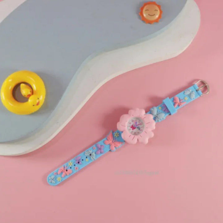 Kid's Whimsical Floral Pattern with Butterfly Print Quartz Watch