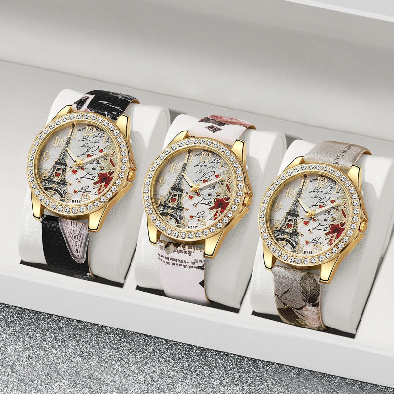 Fashionable Women's Watches with Eiffel Tower and Love-themed Motifs