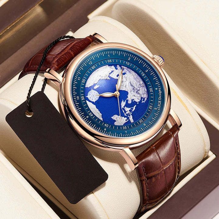 Travel-inspired Aesthetic World Map Dial Quartz Watch