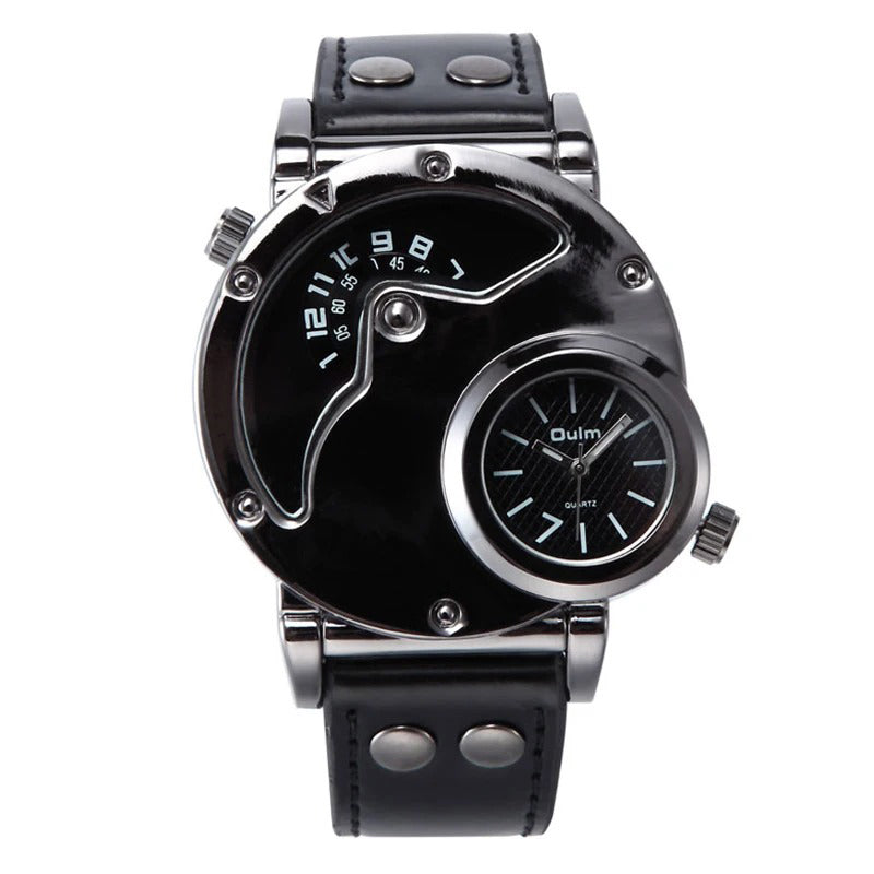 Steampunk-inspired Sun and Moon Dial Watch with PU Leather Rivet Strap
