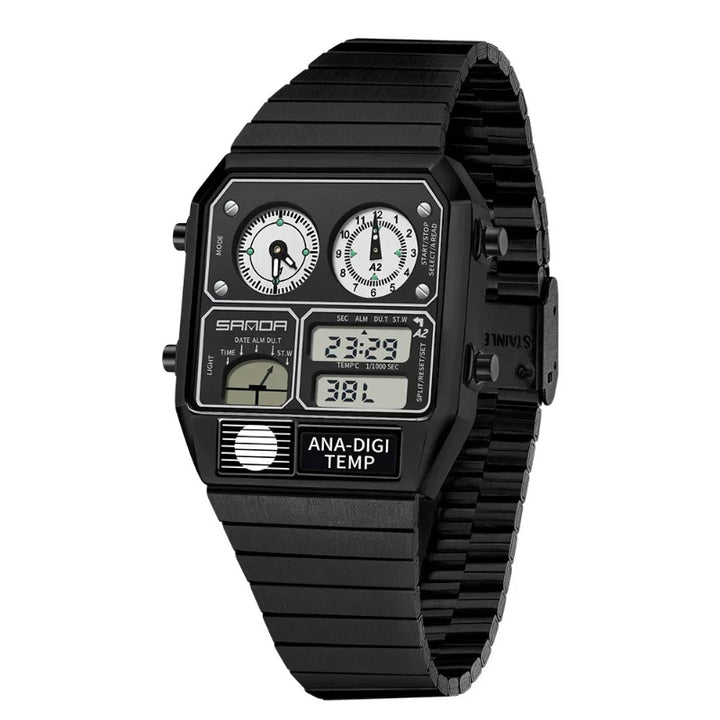 Retro Men's Digital Analog Watch with Triple Time Display
