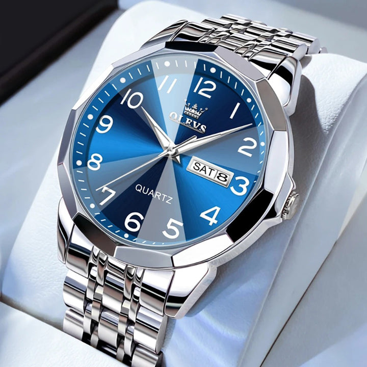 Stainless Steel Diamond Cut Mirror Design Quartz Watch for Men